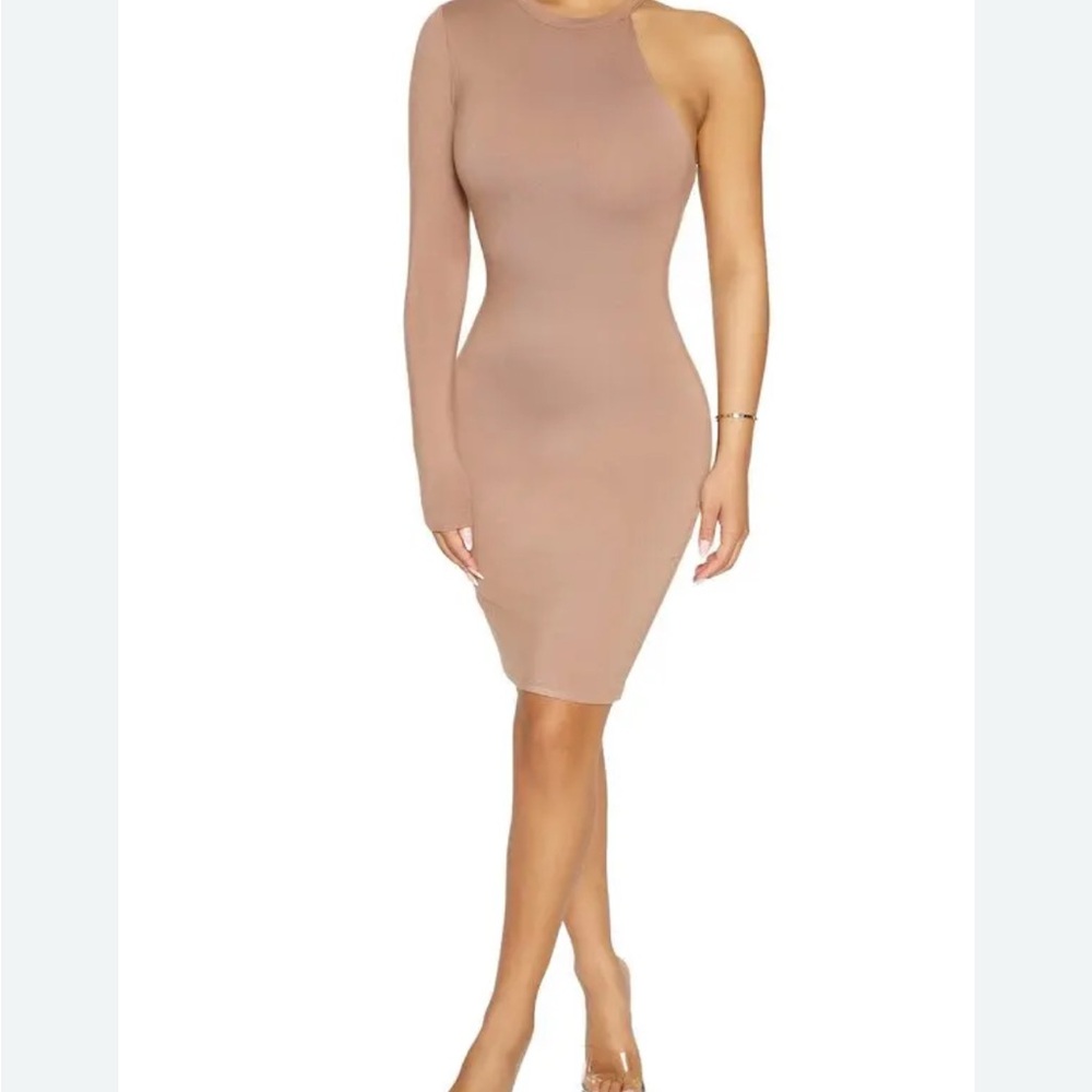 Naked Wardrobe One-Shoulder Nude Dress